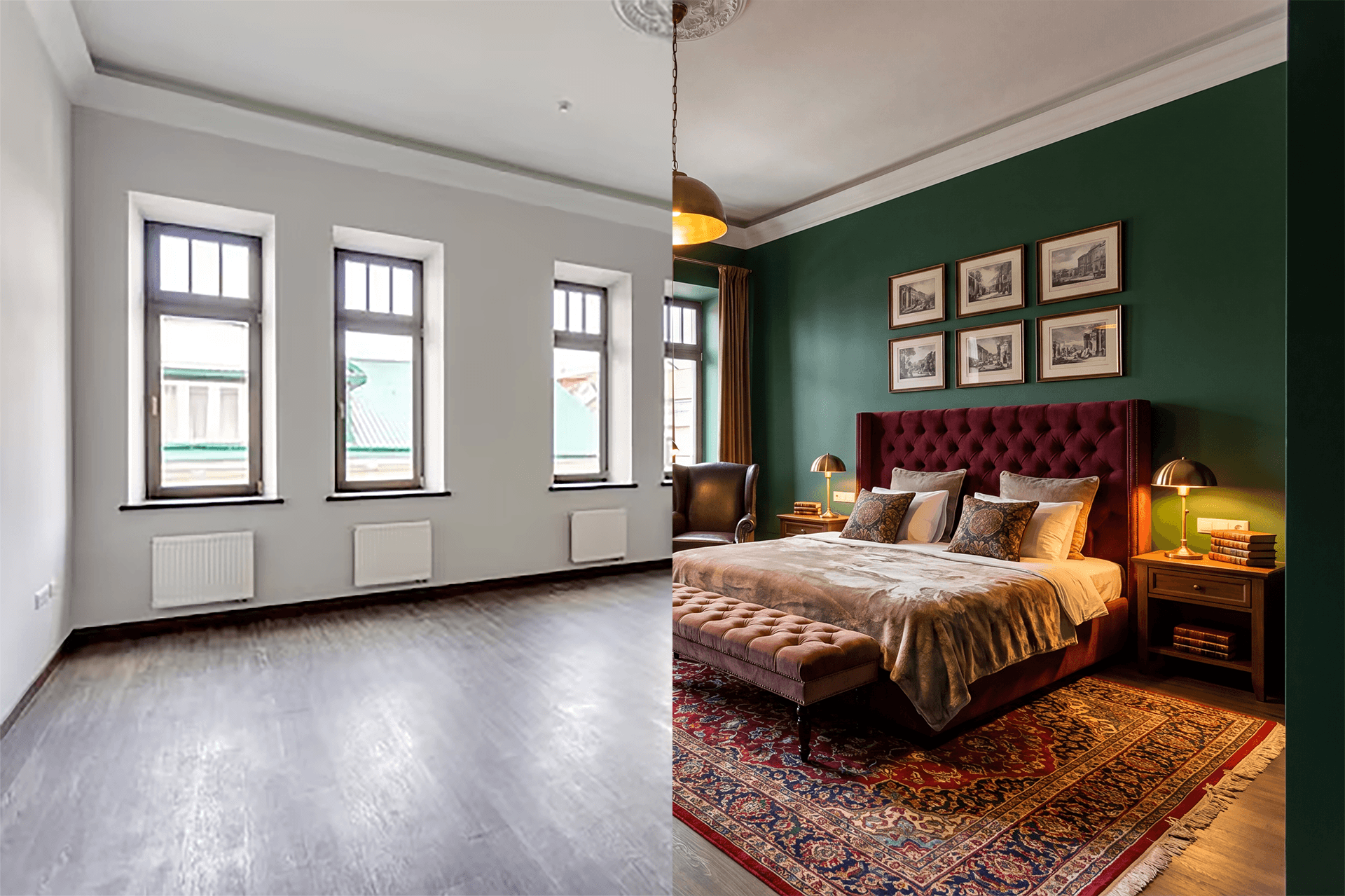 Empty room transformed into a furnished interior using Rangy and Nano Banana Pro